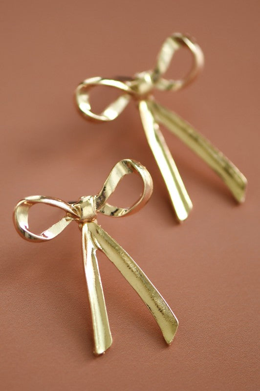 Gold Bow Knot Dangle Earrings with Stud Back
