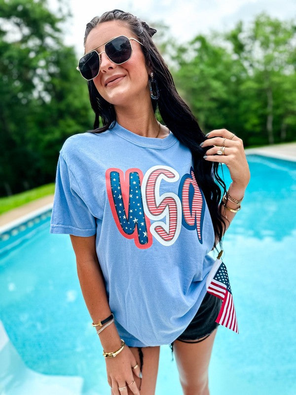 Light Blue Comfort Colors USA Tee