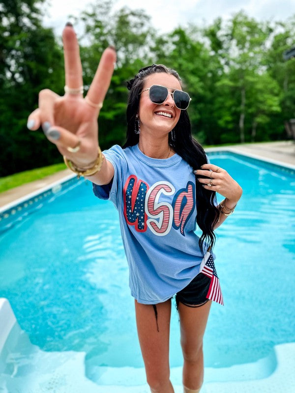 Light Blue Comfort Colors USA Tee