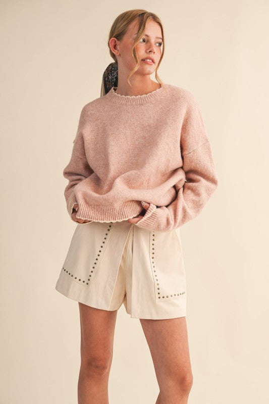 Pink Scalloped Edge Sweater