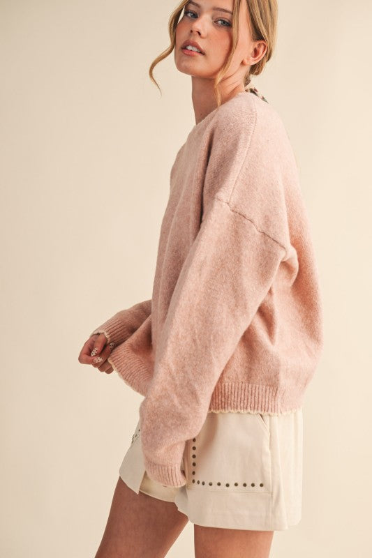 Pink Scalloped Edge Sweater