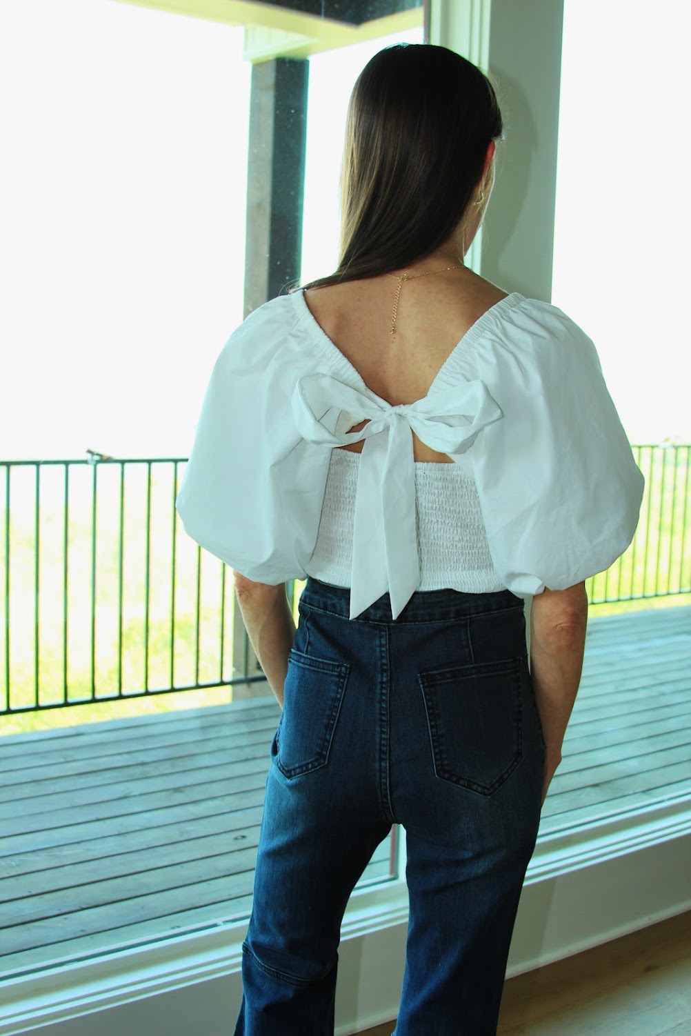 White Puff Sleeved Crop Top