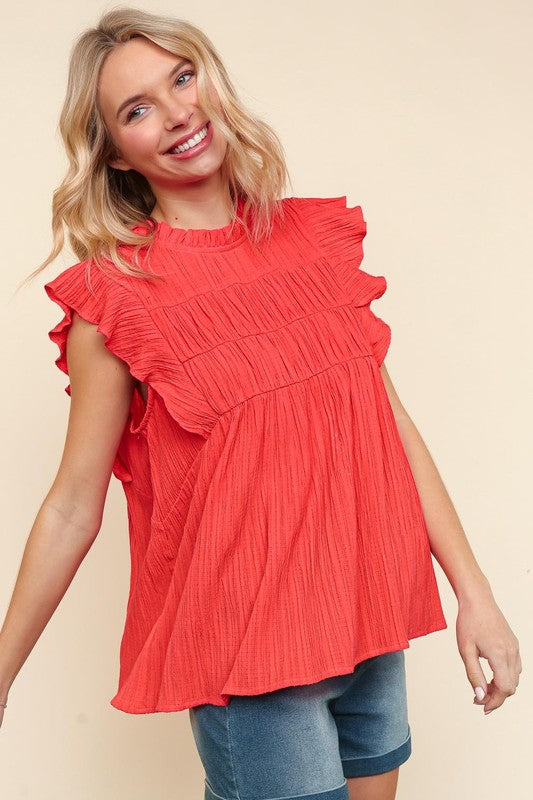 Crinkle coral blouse