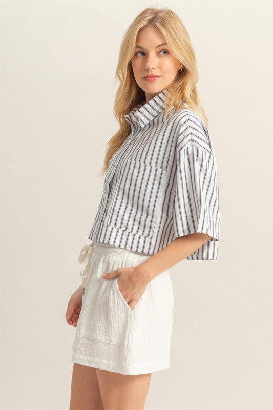 Short Sleeved Poplin Cropped Shirt