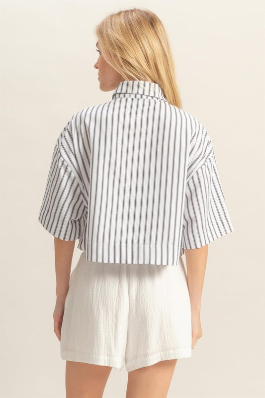 Short Sleeved Poplin Cropped Shirt
