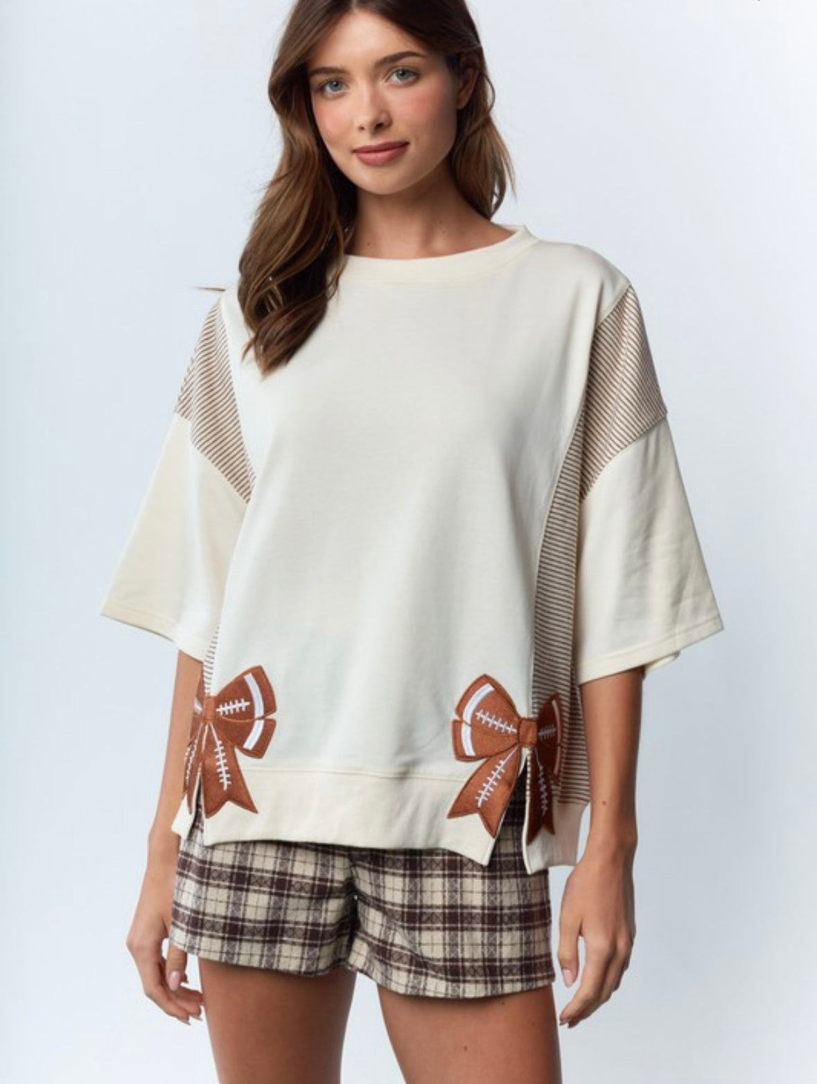 Football Bow Embroidered Top