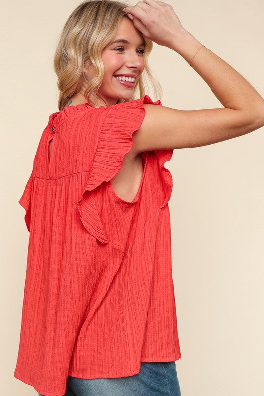 Crinkle coral blouse