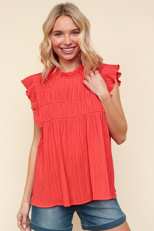 Crinkle coral blouse
