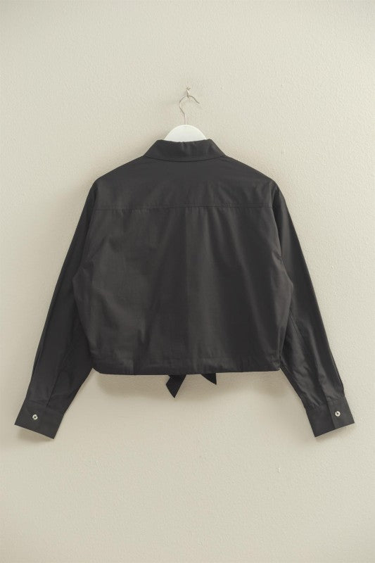 Black Tie-Front Blouse