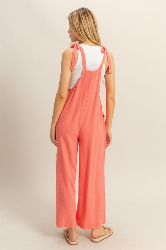 Pink Tie Sleeve Jumpsuit