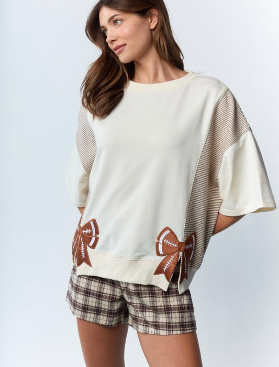 Football Bow Embroidered Top