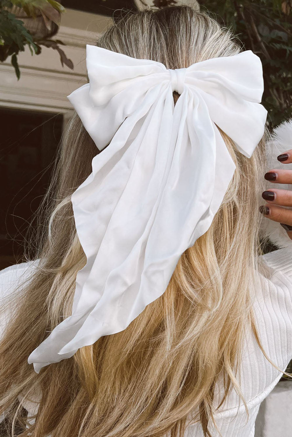 White Ribbon Bowknot Hair Clip