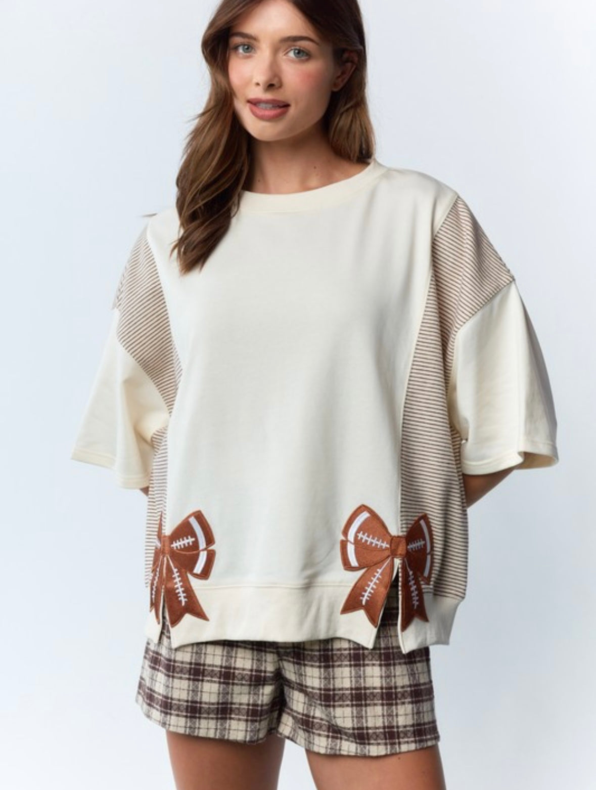 Football Bow Embroidered Top