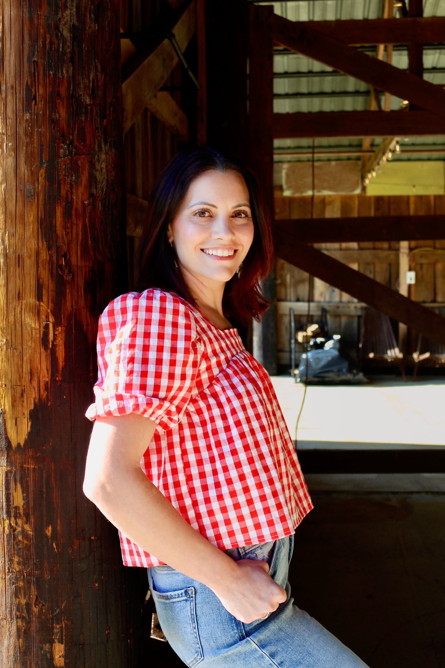 Red and White Checked Top