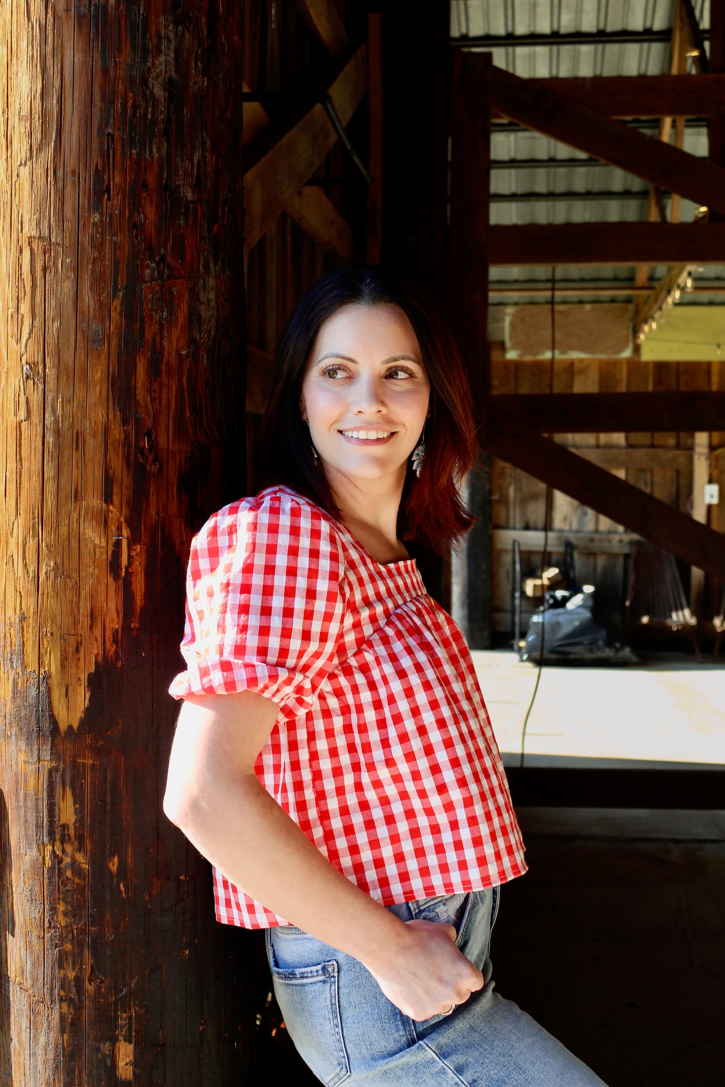Red and White Checked Top