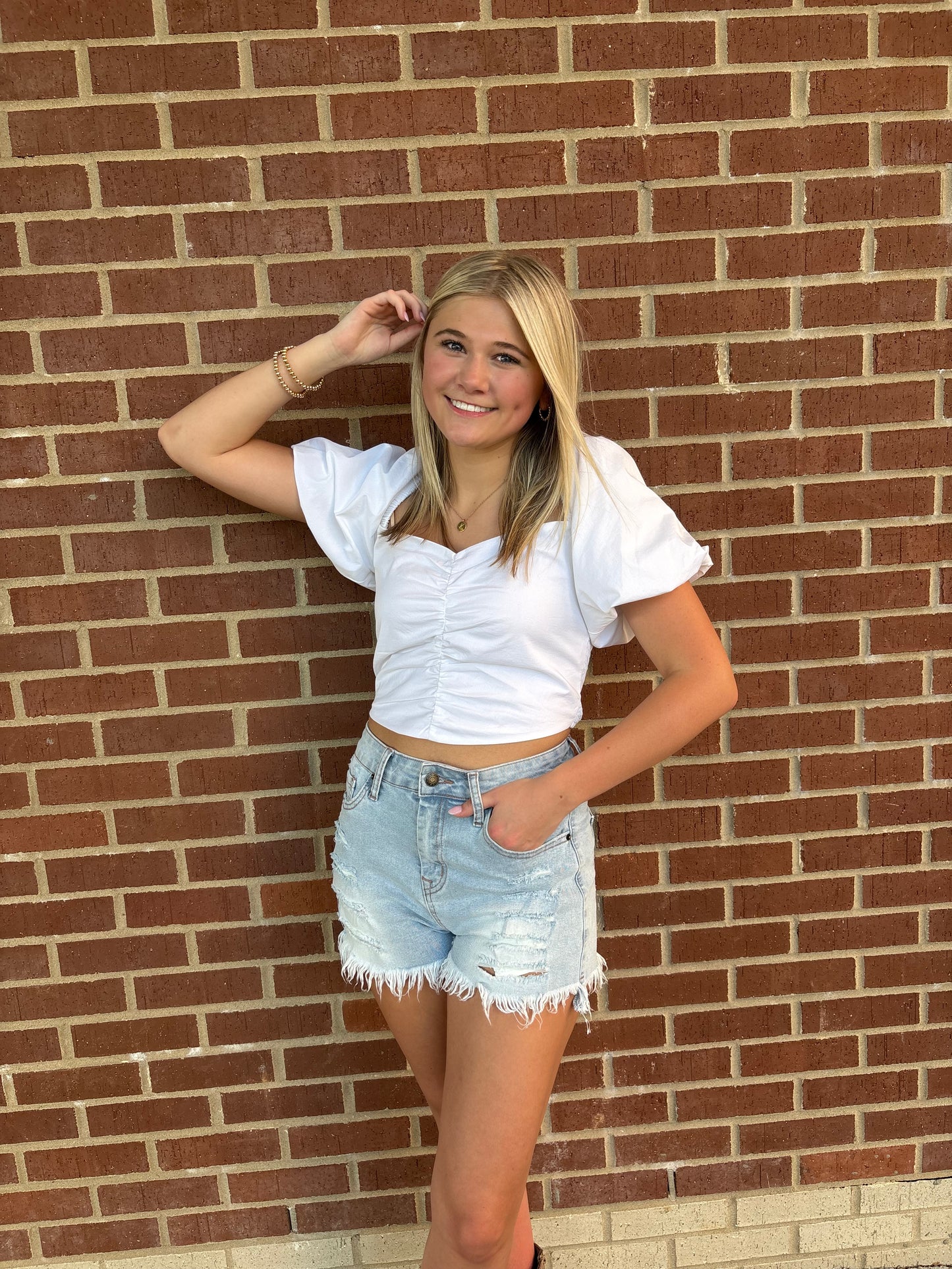White Puff Sleeved Crop Top