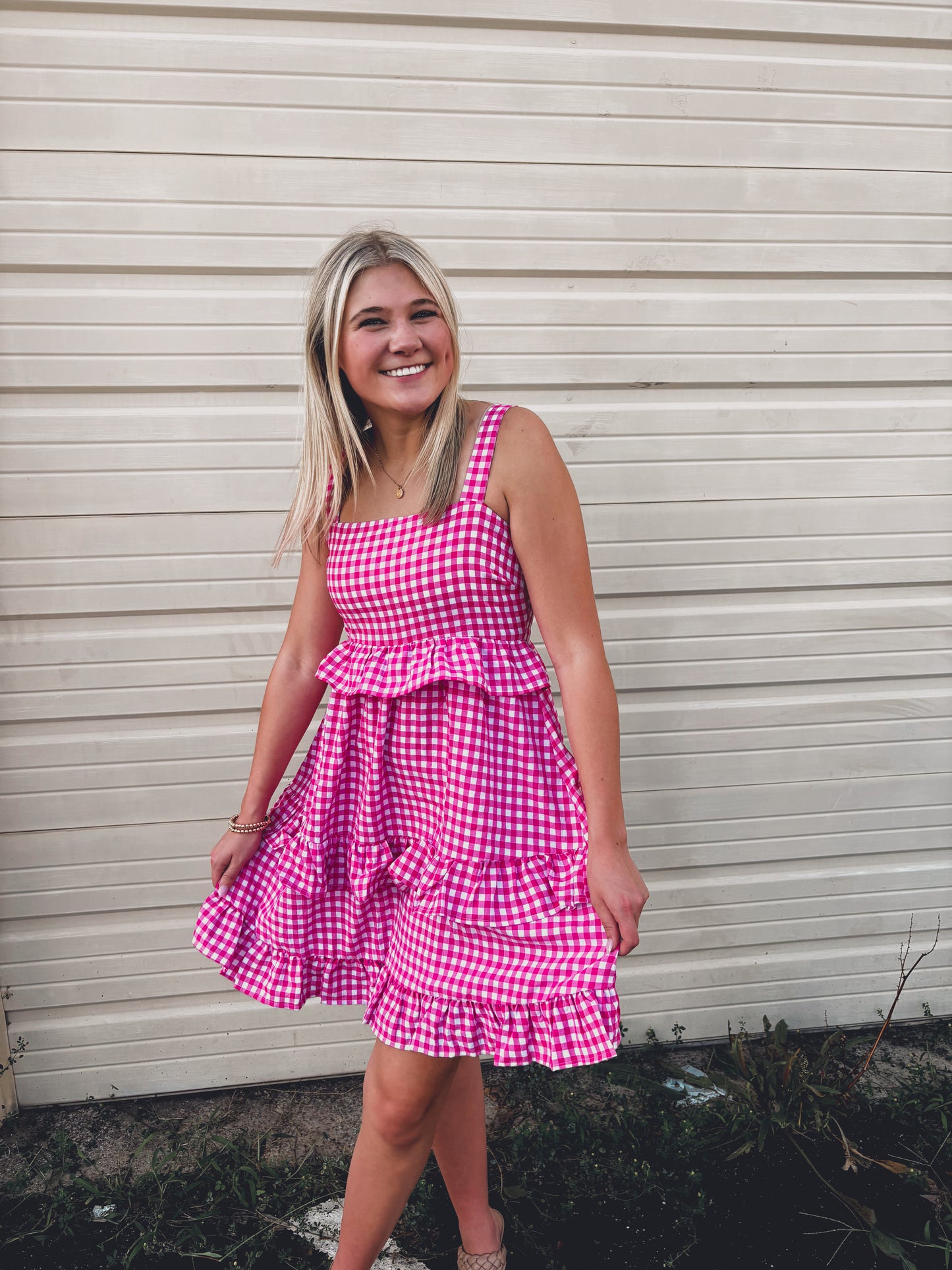 Pink and White Gingham Dress