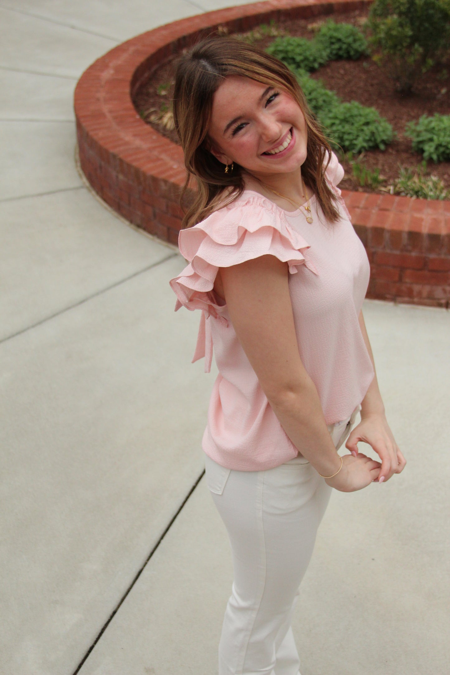 Pink Textured Bow Knot Blouse
