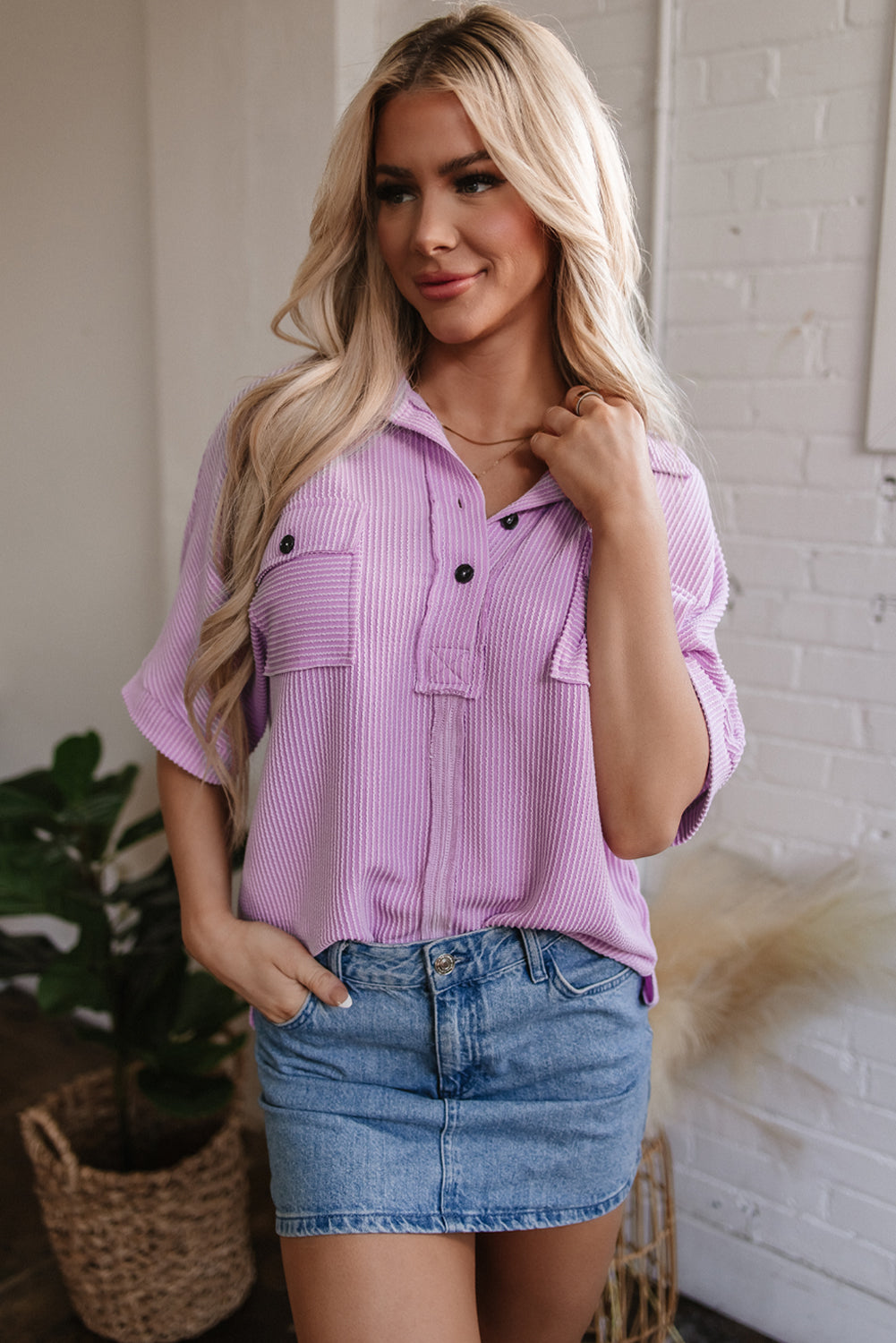 Orchid Bouquet Corded Short Sleeve Shirt