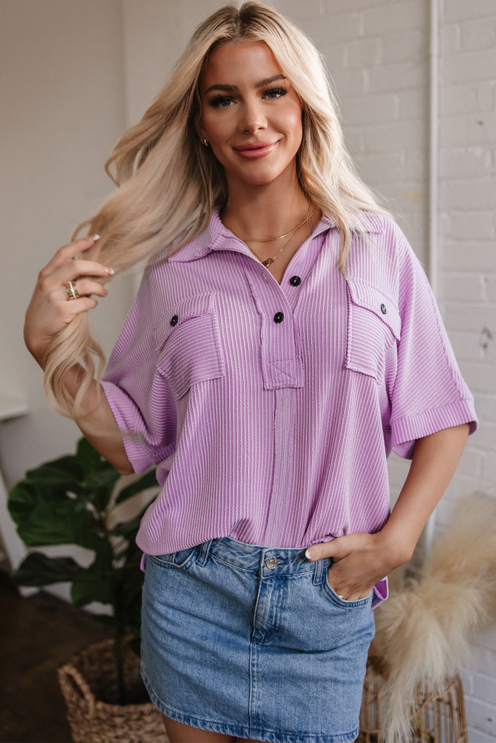 Orchid Bouquet Corded Short Sleeve Shirt