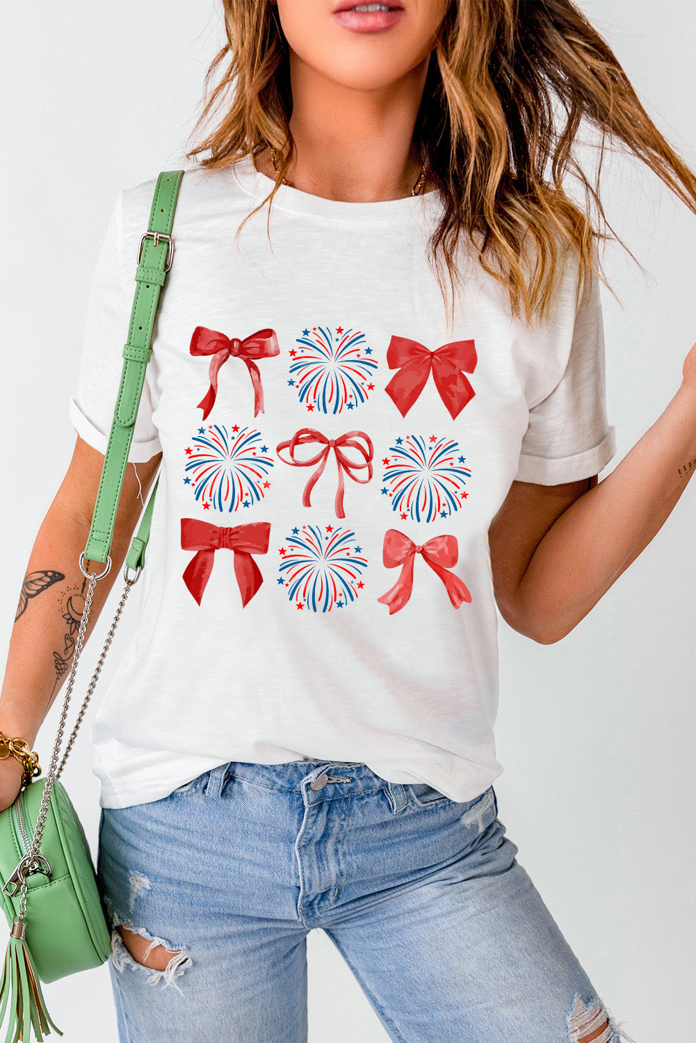 White July 4th Bowknot Graphic Tee