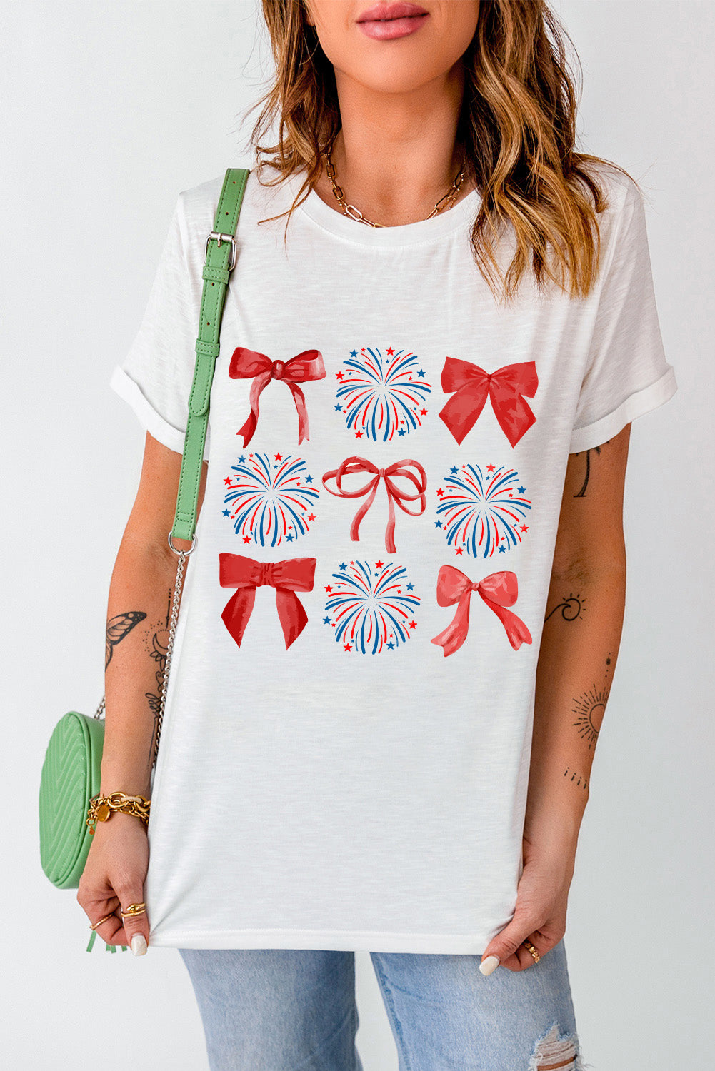 White July 4th Bowknot Graphic Tee