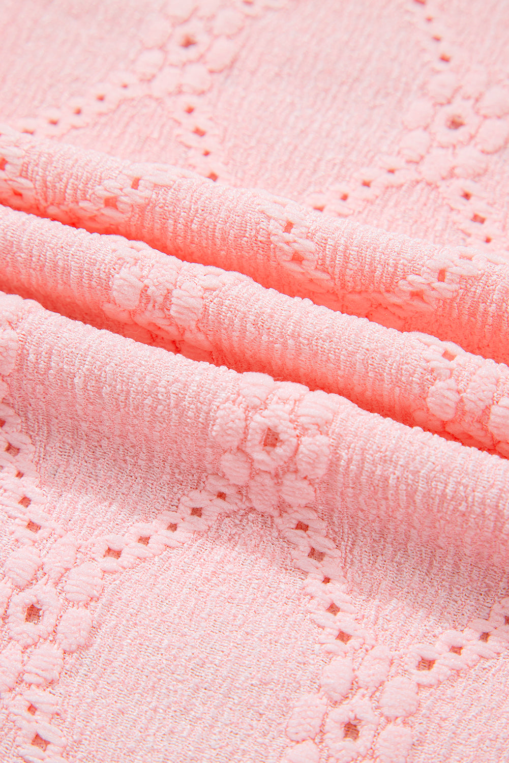 Pink Flower Textured Short Sleeve Top