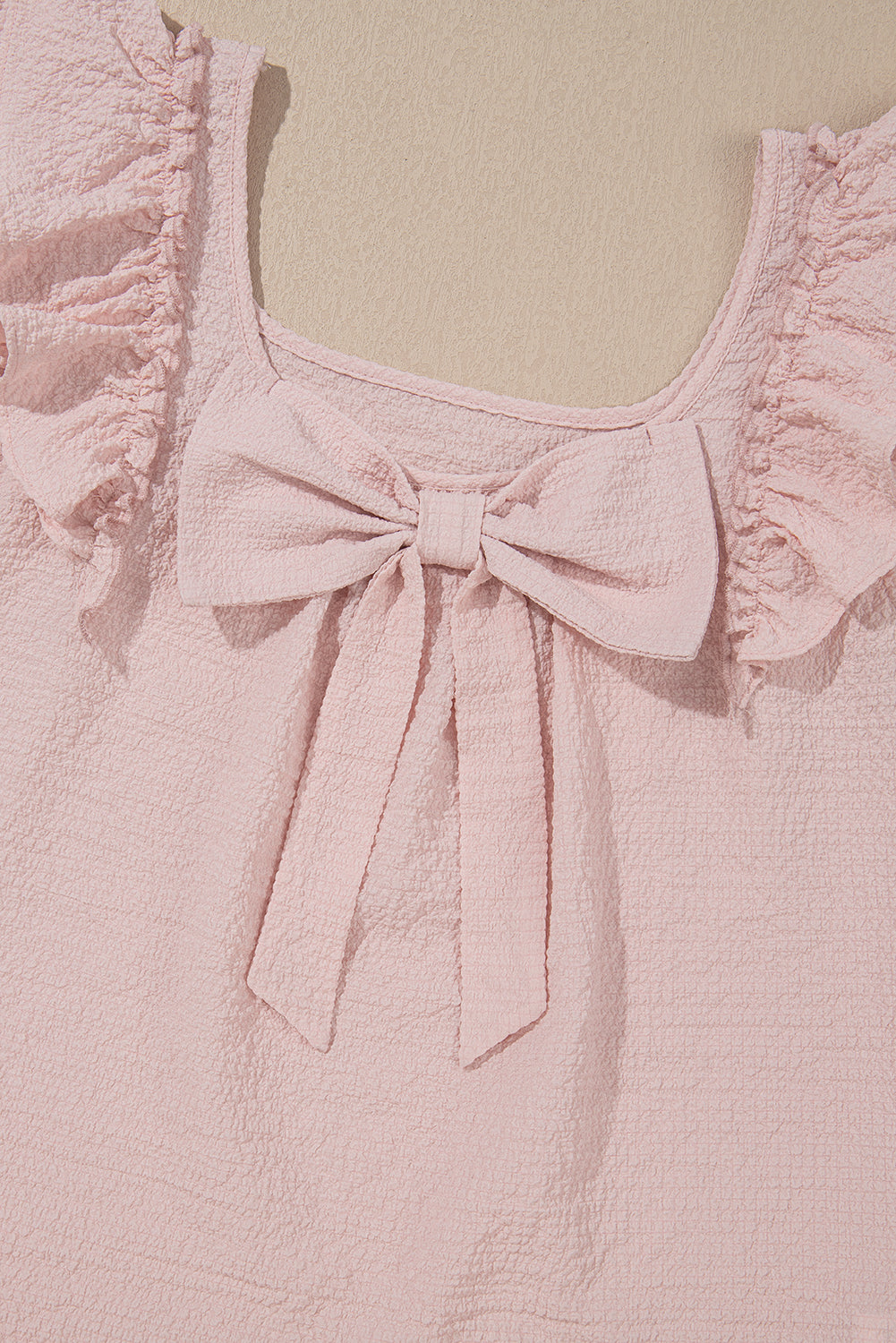 Pink Textured Bow Knot Blouse