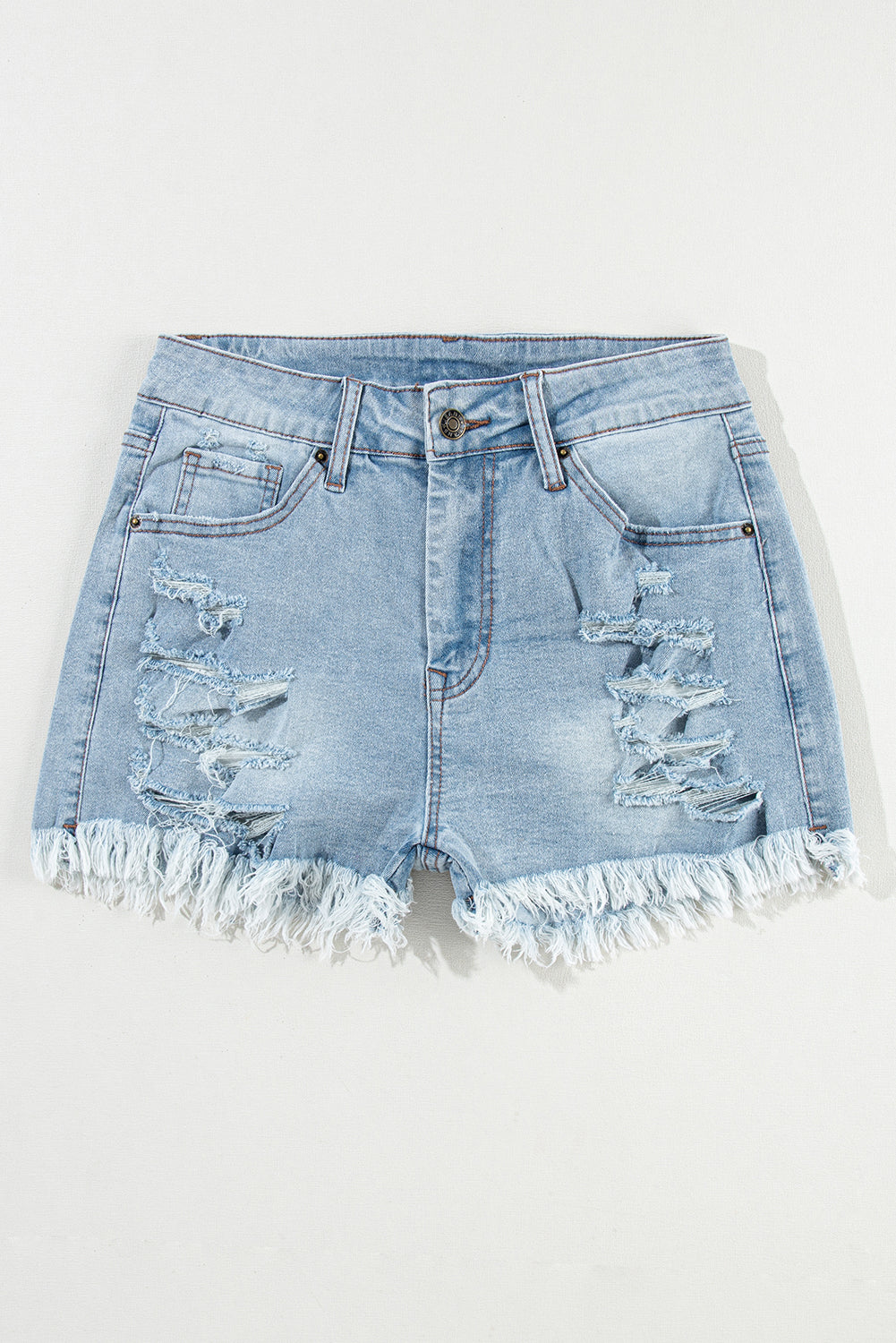 Distressed High Waist Denim Shorts