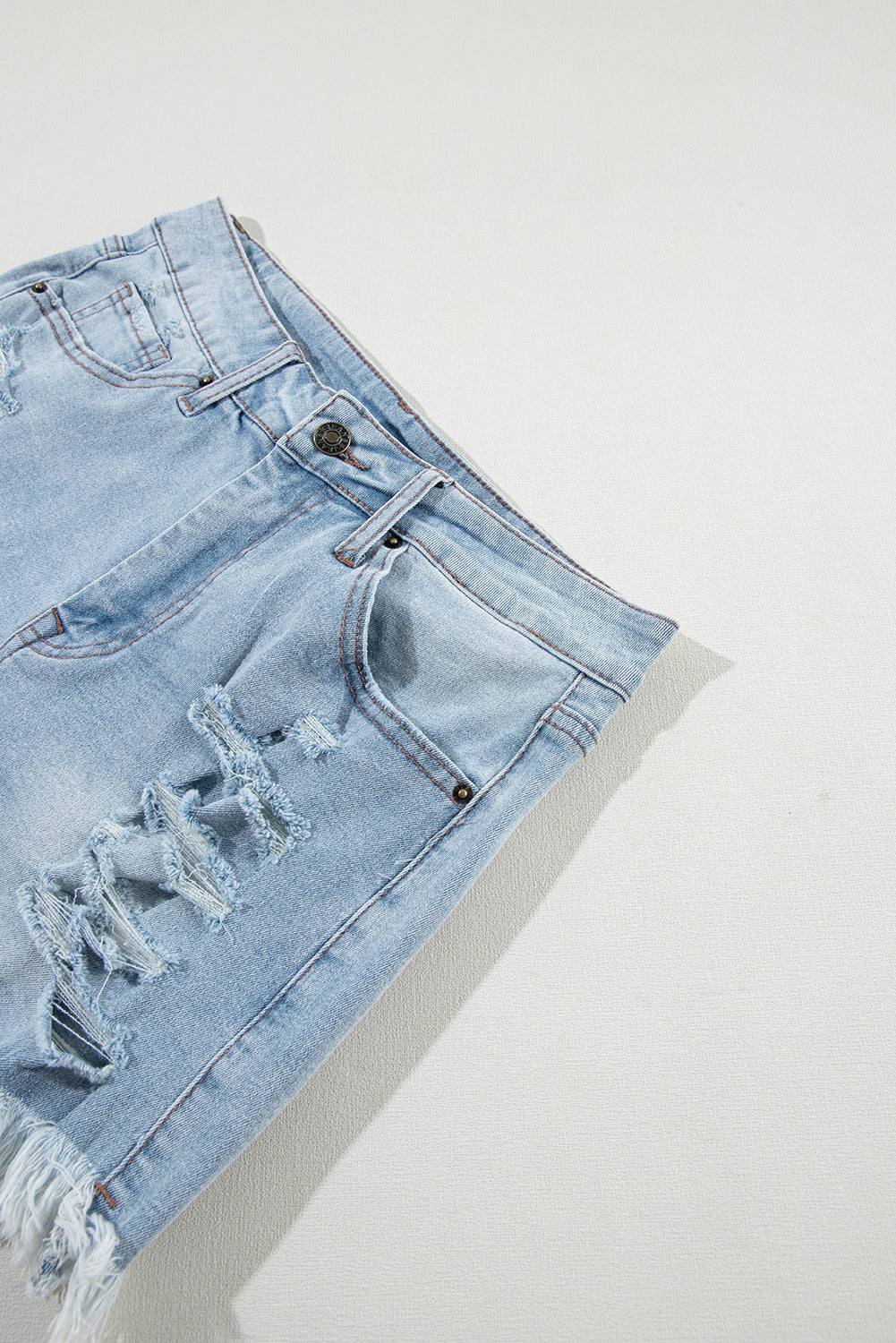 Distressed High Waist Denim Shorts