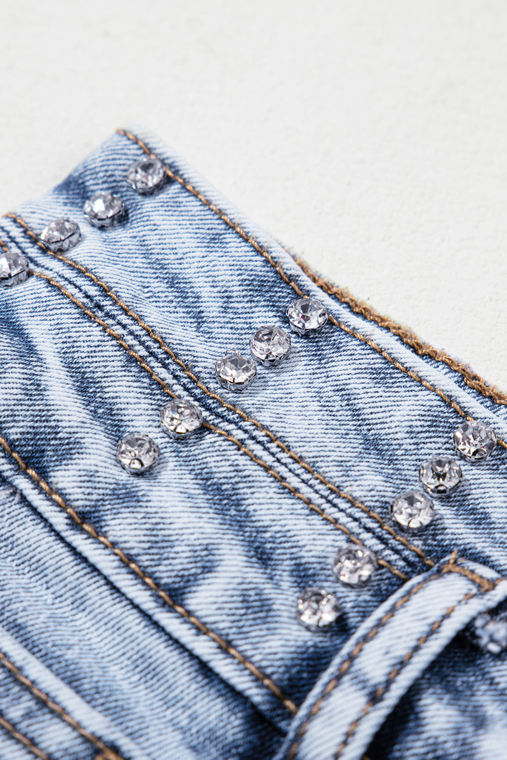 Rhinestone High Waist Denim Shorts