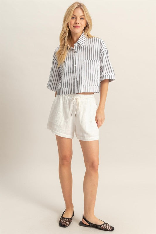 Short Sleeved Poplin Cropped Shirt