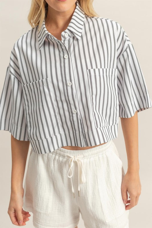 Short Sleeved Poplin Cropped Shirt