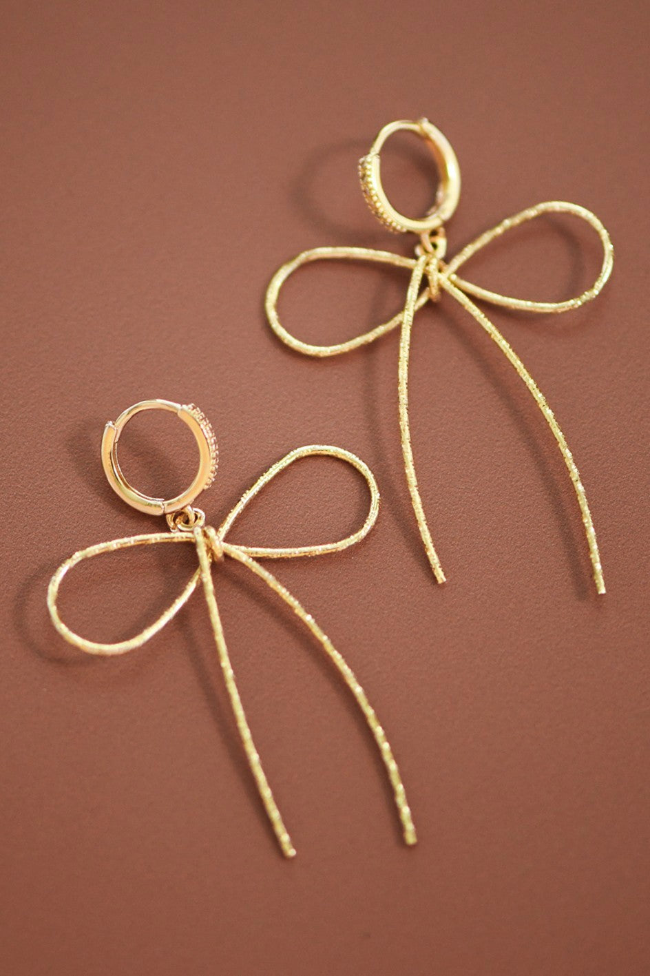 Gold Wire Drop Bow Knot Earrings