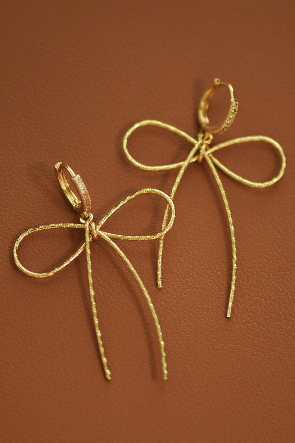 Gold Wire Drop Bow Knot Earrings