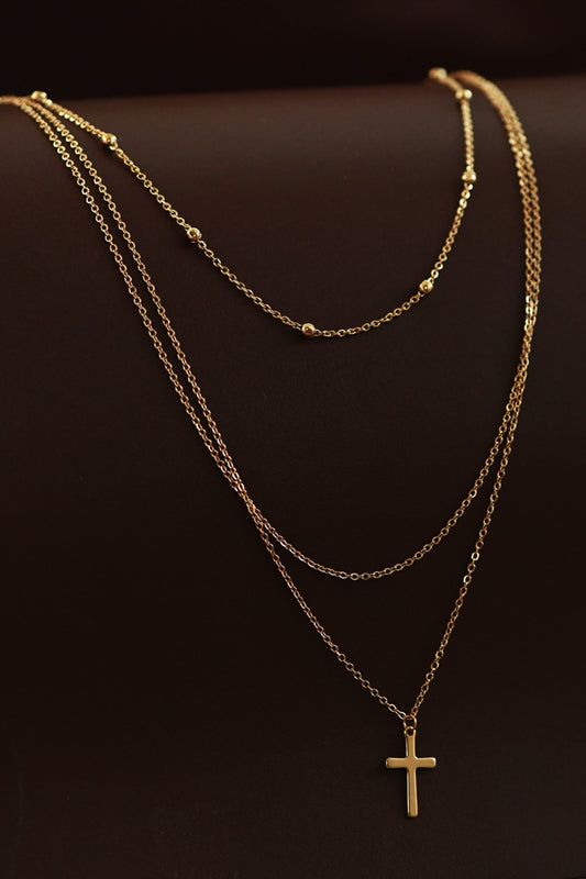 Gold Chain Multi Layer Cross Necklace
