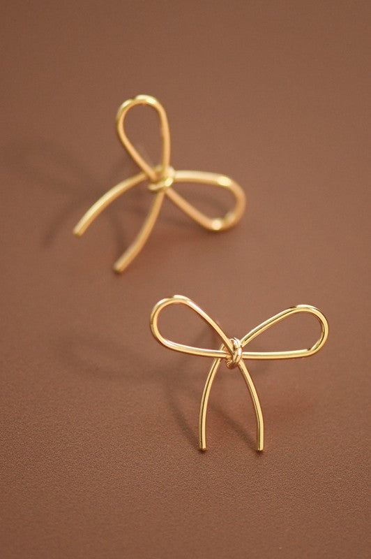Gold Bow Knot Stud Earrings with Smooth Finish