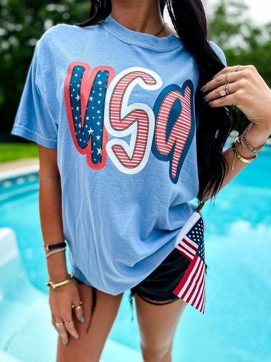 Light Blue Comfort Colors USA Tee