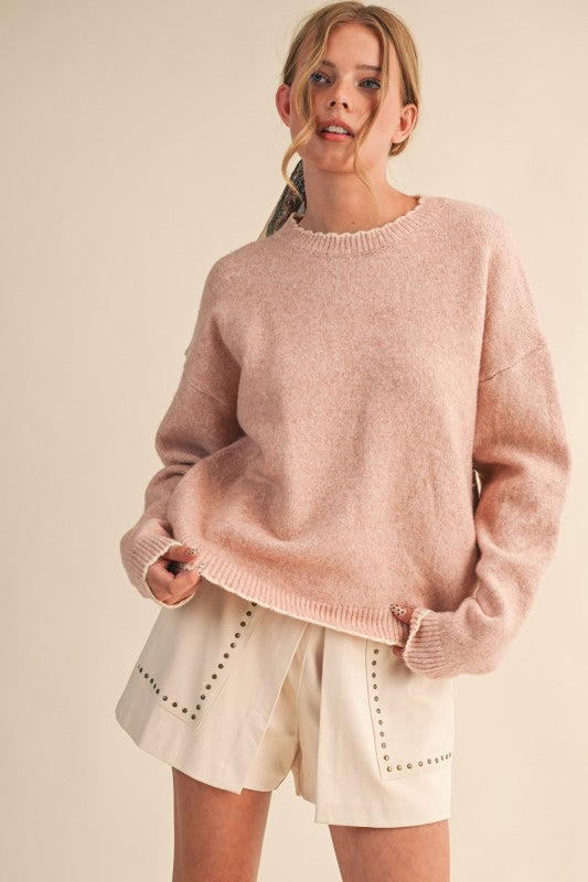 Pink Scalloped Edge Sweater