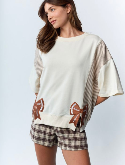 Football Bow Embroidered Top