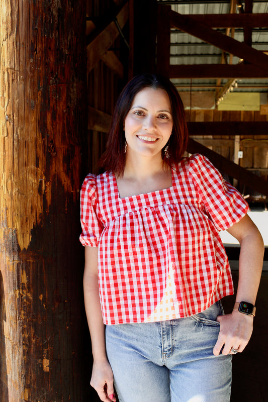 Red and White Checked Top