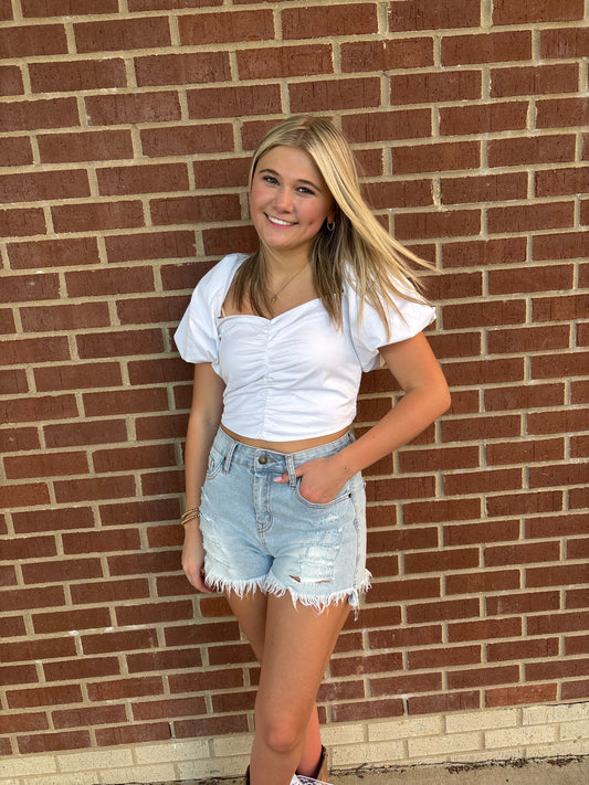 White Puff Sleeved Crop Top