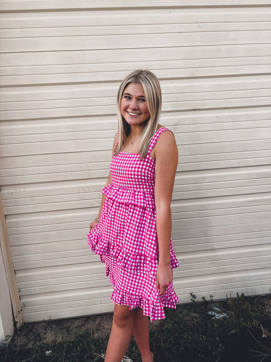 Pink and White Gingham Dress