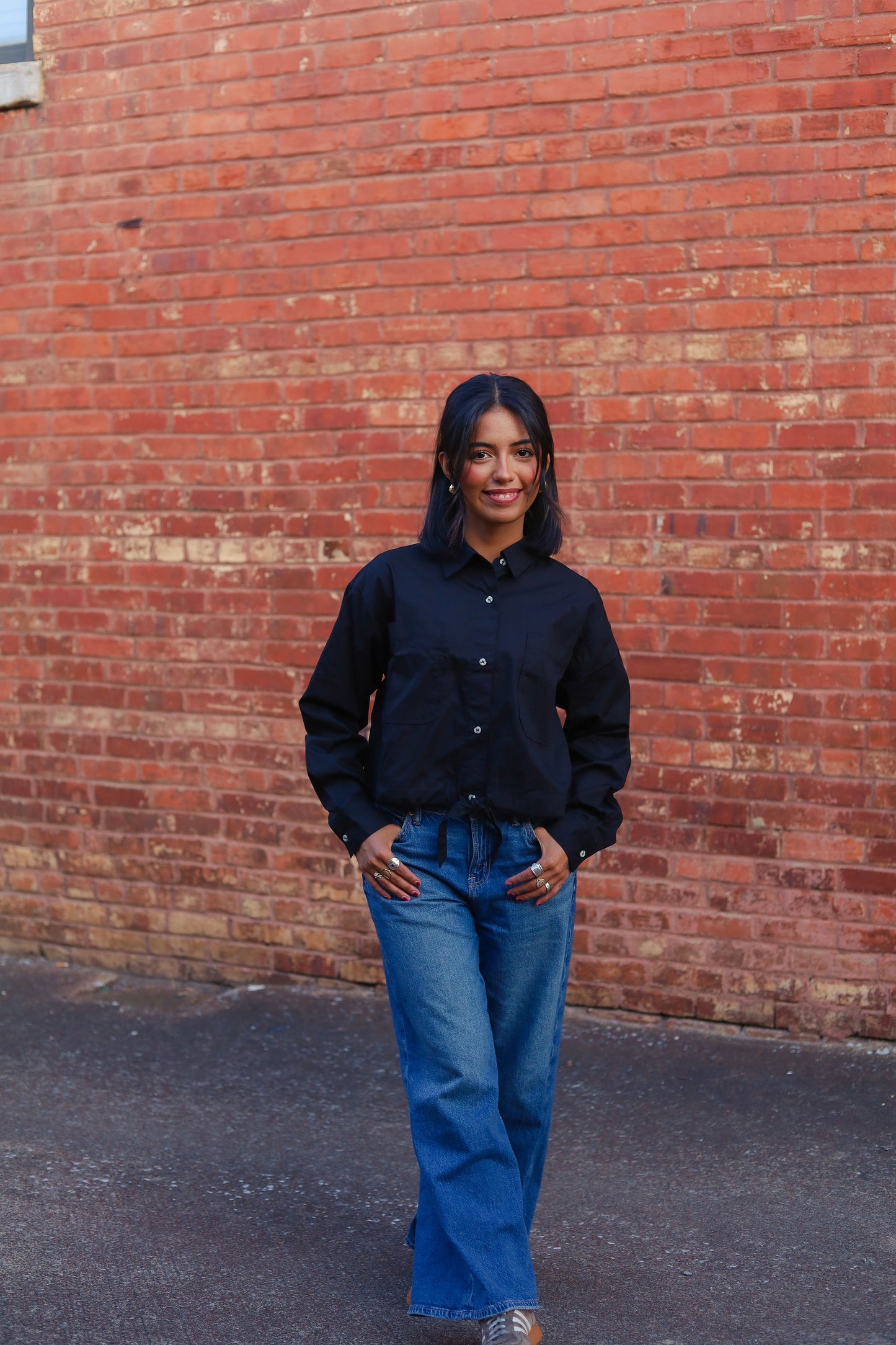 Black Tie-Front Blouse