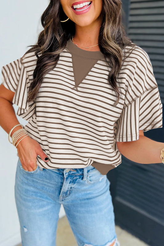 Striped Ruffle Short Sleeve Shirt