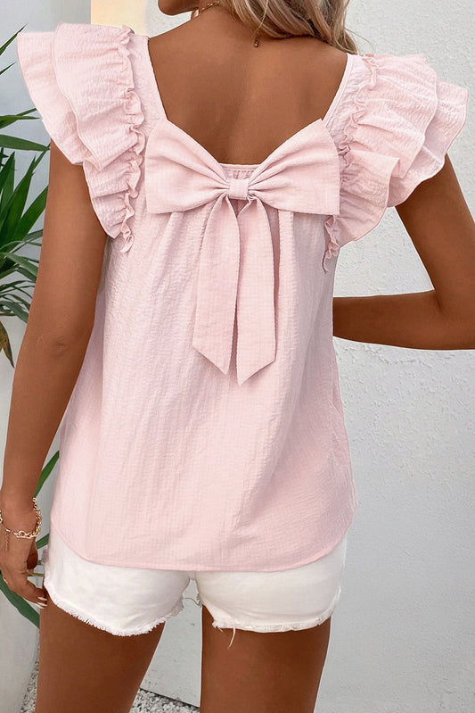 Pink Textured Bow Knot Blouse