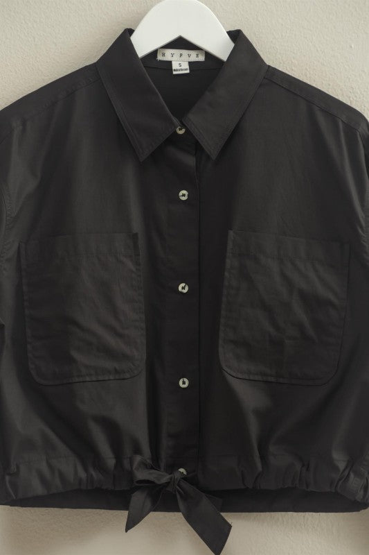 Black Tie-Front Blouse