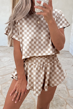 Checkered Cropped Tee, High Waist Skort Set
