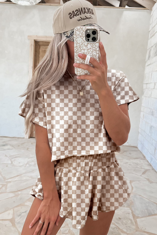 Checkered Cropped Tee, High Waist Skort Set