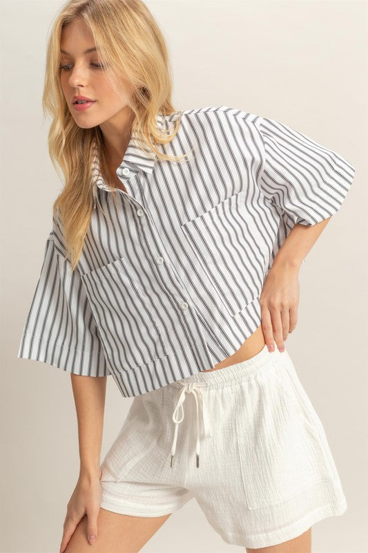 Short Sleeved Poplin Cropped Shirt